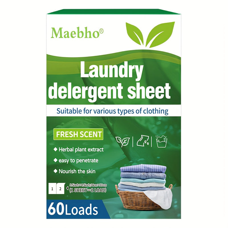 Hypoallergenic Laundry Detergent Sheets 60 Loads Fresh Scent – Liquidless Stain & Odor Remover Sheets, Travel-Size, Works in Hot & Cold Cycles, Eco-Friendly No Plastic Jug
