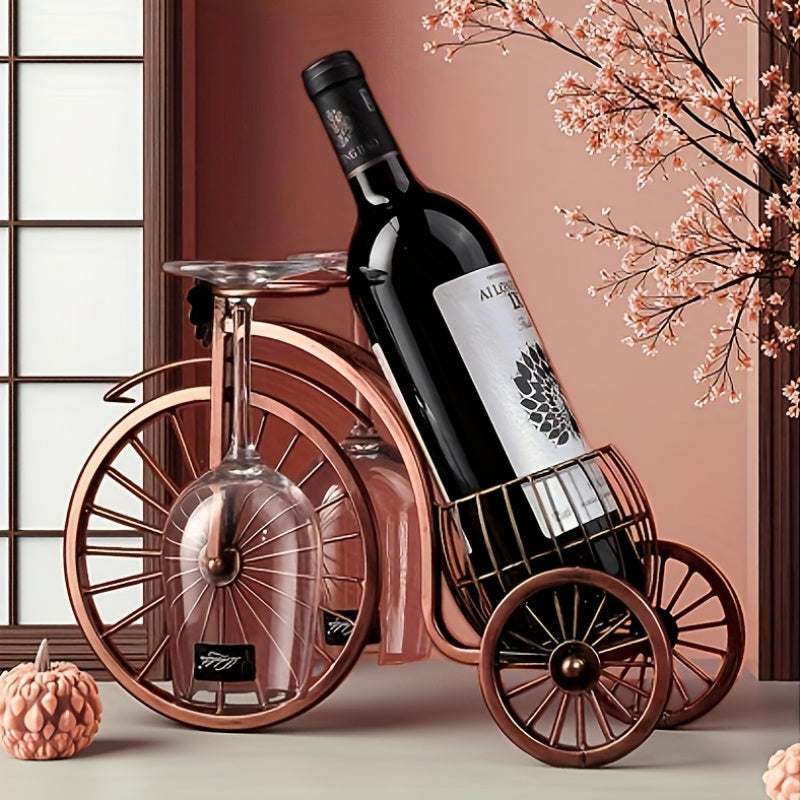 Vintage Bicycle Wine Rack Holder with Glass Storage – Iron Tabletop Wine Bottle Stand for Home Decor Parties & Gifts