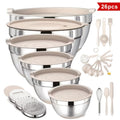 26-Piece Stainless Steel Mixing Bowl Set with Lids & Kitchen Tools – 6 Bowls (1.1–4.5 QT), Anti-Slip Silicone Base, Ideal for Baking, Salad & Meal Prep