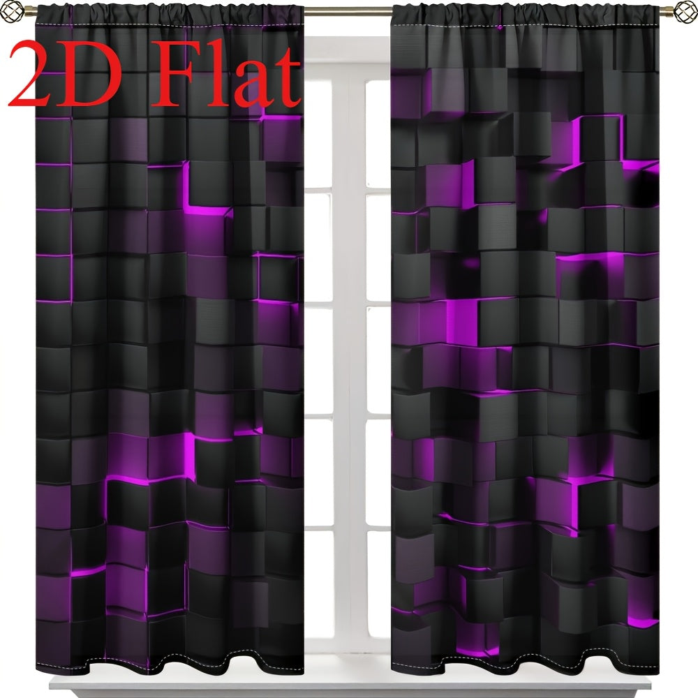 2-Piece Vintage Geometric Print Curtains – Rod Pocket, Machine Washable Polyester Flannel | Living Room & Bedroom | 4 Colors, 2 Sizes | Nuvia Haven