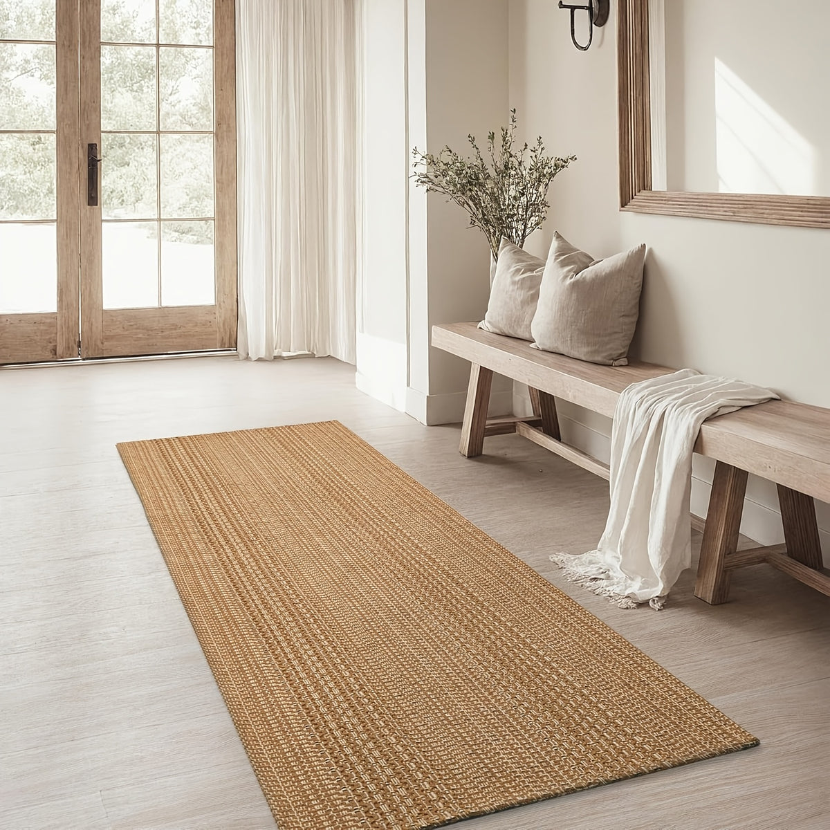 Bohemian Braided Cotton Area Rug Machine Washable Non-Slip Rubber Back – Woven Boho Rug for Living Room, Bedroom, Kitchen, Dining Room & Entryway – Sizes 2x3ft to 6x9ft