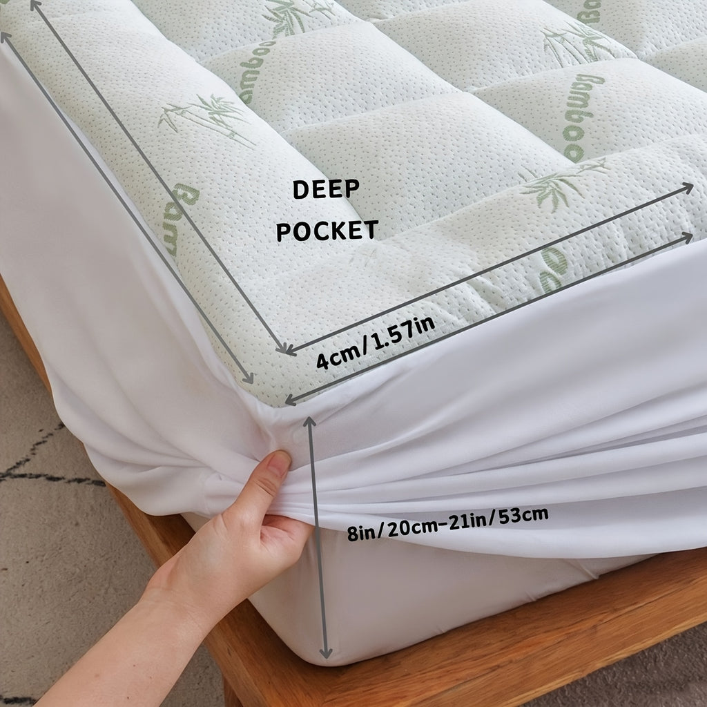 Cooling Bamboo Mattress Topper Pillow Top Mattress Pad Cover with Deep Pocket Fits 8-21 Inch - Breathable Soft Bed Topper Mattress Protector Twin Twin XL Full Queen