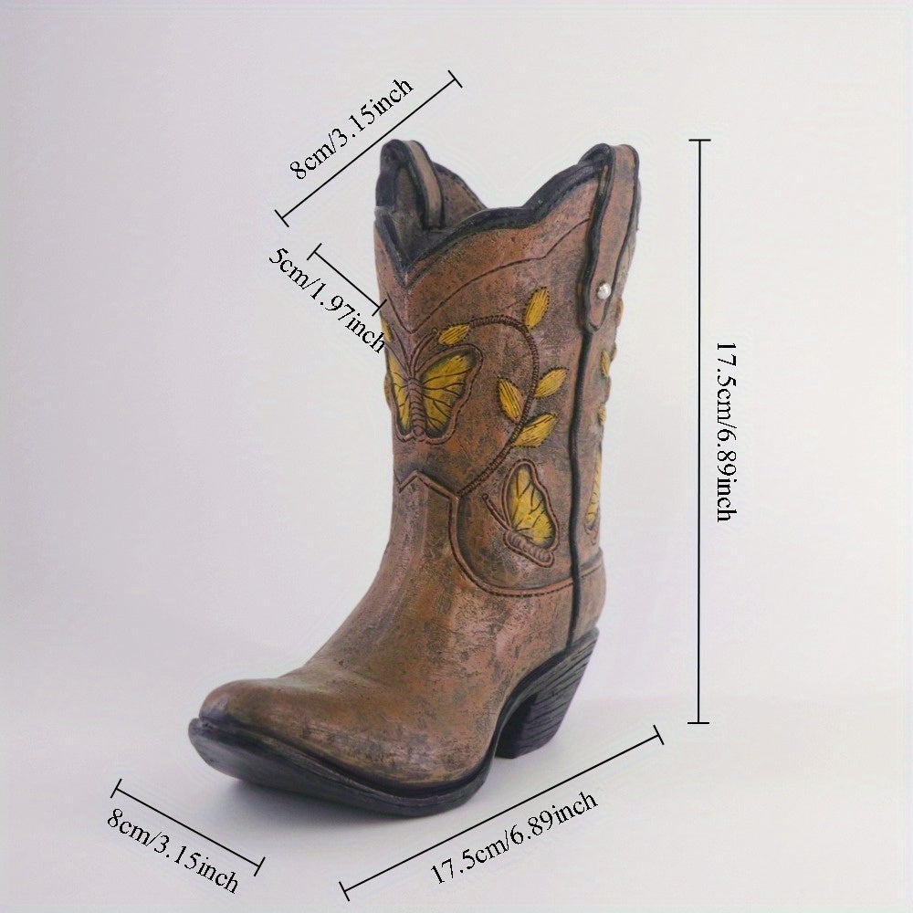 Western Cowboy Boots Resin Vase Ornament Hydroponic Flower Arrangement Container – Creative Light Luxury Living Room Home Decoration Decorative Accent Piece