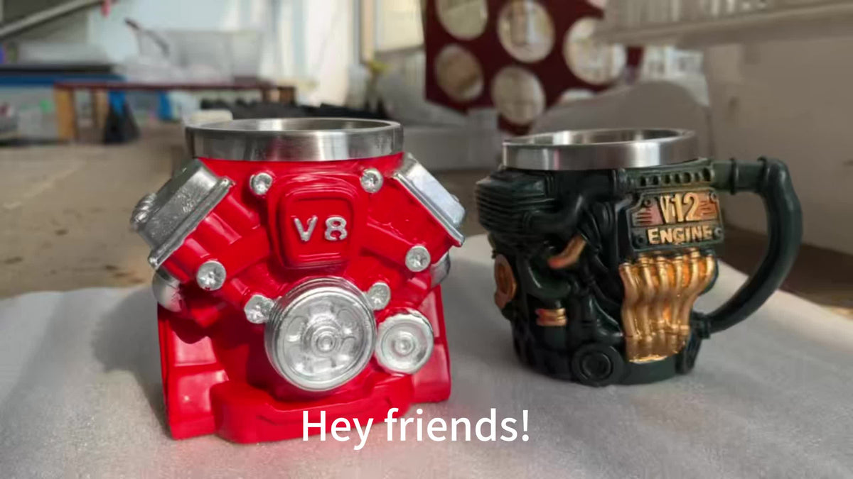 V8 V12 Engine Coffee Mug - Novelty Car Themed Travel Mug for Coffee Lovers Mechanics Men, Hot & Cold, Unique Gift for Boyfriend Father's Day