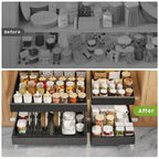 Slide-Out Cabinet Organizer Drawer – Heavy Duty 2 or 4 Drawer, 17" Deep Expandable 12.6"-20.6" Wide, Ultra-Quiet Rails, Anti-Rust Carbon Steel, Adhesive or Drill Mount for Kitchen, Bathroom & Garage