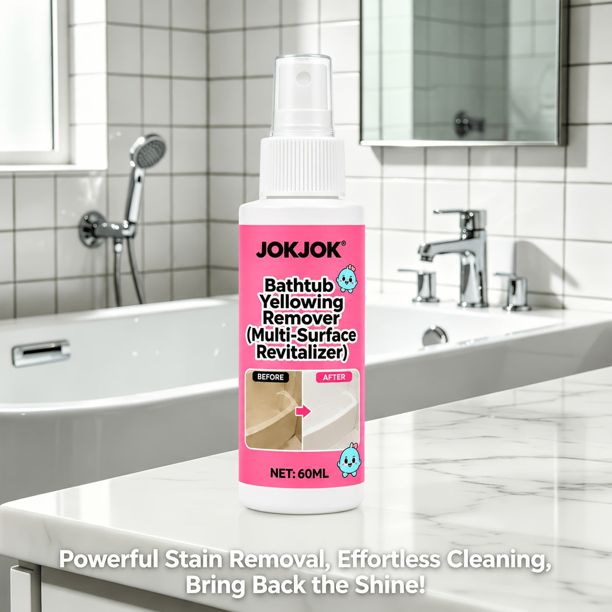 Bathtub Yellow Stain Remover Spray, Fast-Acting Acrylic & Plastic Surface Cleaner, Restores Natural Shine on Tubs, Appliances & Auto Parts