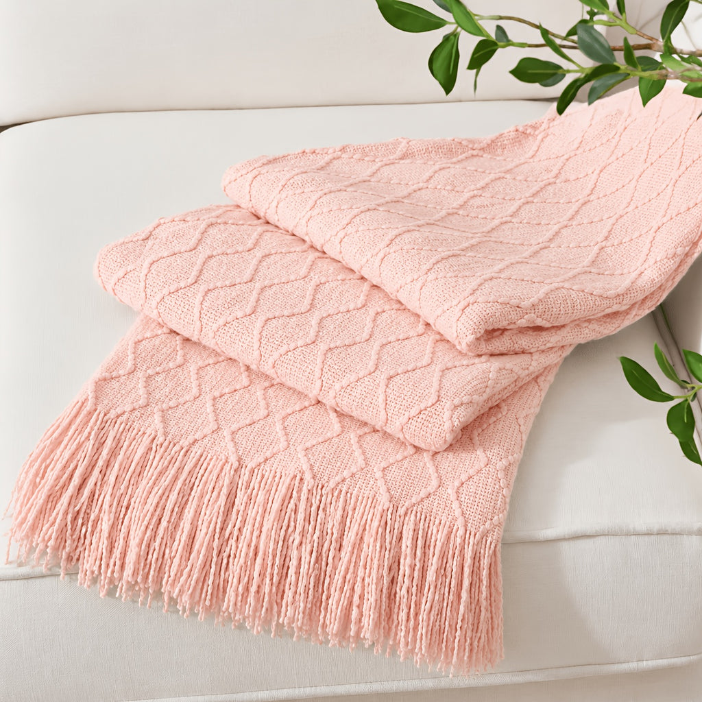 Chunky Tassel Throw Blanket Soft Cozy Textured Farmhouse Knit Blanket for Couch Sofa Bed Living Room Bedroom Travel Decor 10 Colors