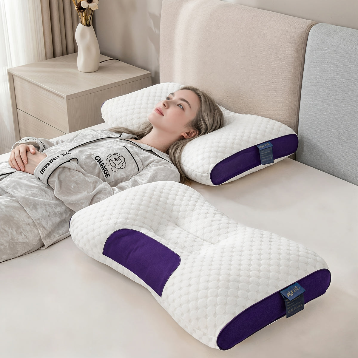 Ergonomic Neck Pillow 2-Pack with 3D Honeycomb Mesh Surface, Breathable Cooling Anti-Sweat Sleep Pillow, Soft Supportive Cushioning for Side and Back Sleepers
