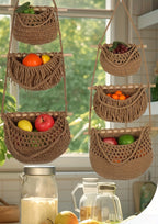 3-Tier Hanging Cotton Rope Basket - Boho Handwoven Wall Storage Organizer for Fruits, Vegetables & Essentials, Farmhouse Decor for Kitchen, Bathroom, Living Room & Bedroom