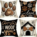 Dog Paw Print Pillow Covers Set of 4, 18x18 Inch Black Double-Sided Rustic Cottage Cushion Covers with Zipper, Outdoor Porch Home Decor Gift for Dog Lovers & Pet Owners