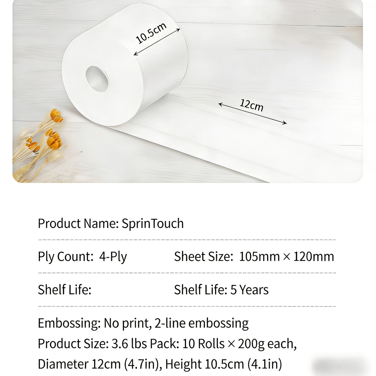 Ultra Soft Toilet Paper 4-Ply Thick Undyed Tissue Rolls, No Lint No Crumbs, Premium Bathroom Tissue for Home Hotel Office, Available in 1, 2 & 6 Roll Packs