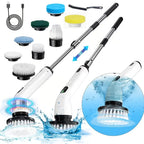 9-in-1 USB Rechargeable Electric Rotating Cleaning Brush – 8 Brush Heads + Gap Brush, 2-Hour Runtime, Telescopic Handle for Bathtub, Tile, Floor & Car