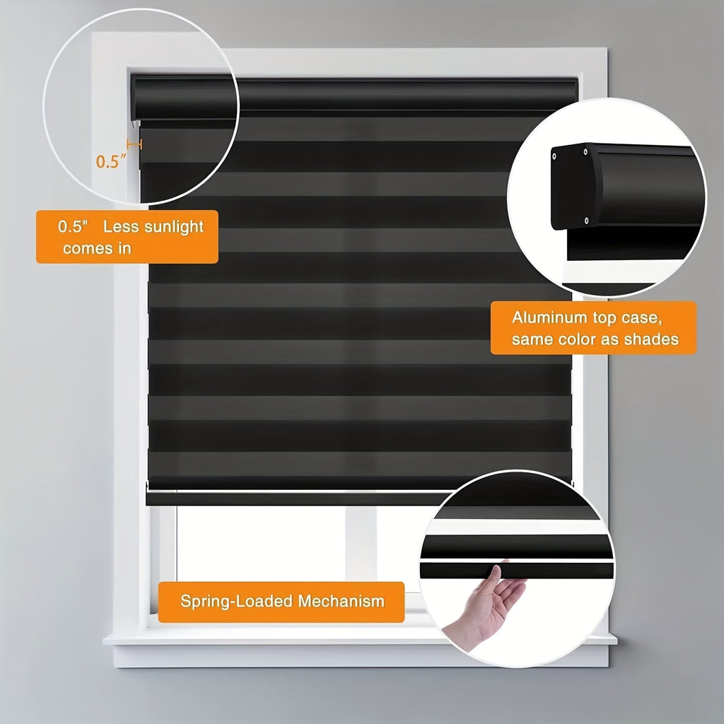 Cordless Zebra Blinds Custom Width Gradient Roller Shades | Double-Layer Fabric Room Darkening Window Treatment for Bedroom Living Room Office, 4 Colors