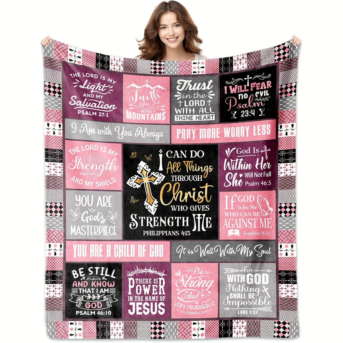 Christian Gift Blanket for Religious Enthusiasts – Soft Plush Fleece Throw, Faith Bible Verse Sofa TV Blanket