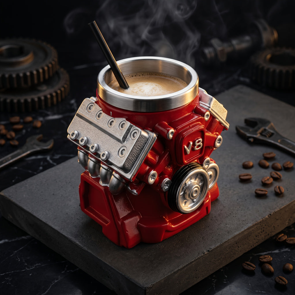 V8 V12 Engine Coffee Mug - Novelty Car Themed Travel Mug for Coffee Lovers Mechanics Men, Hot & Cold, Unique Gift for Boyfriend Father's Day