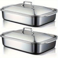 Stainless Steel Baking Tray Set of 4 – 2 Deep Trays & 2 Lids with Handles, 16.1 Inch Non-Stick Roasting Pan, Oven & BBQ Safe, Easy Clean, Multi-Purpose