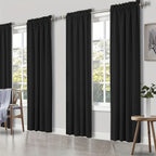 Blackout Curtains Rod Pocket 4 Panels - Thermal Insulated Room Darkening Noise Reducing Matte Drapes for Bedroom Living Room Office, 9 Colors 11 Sizes