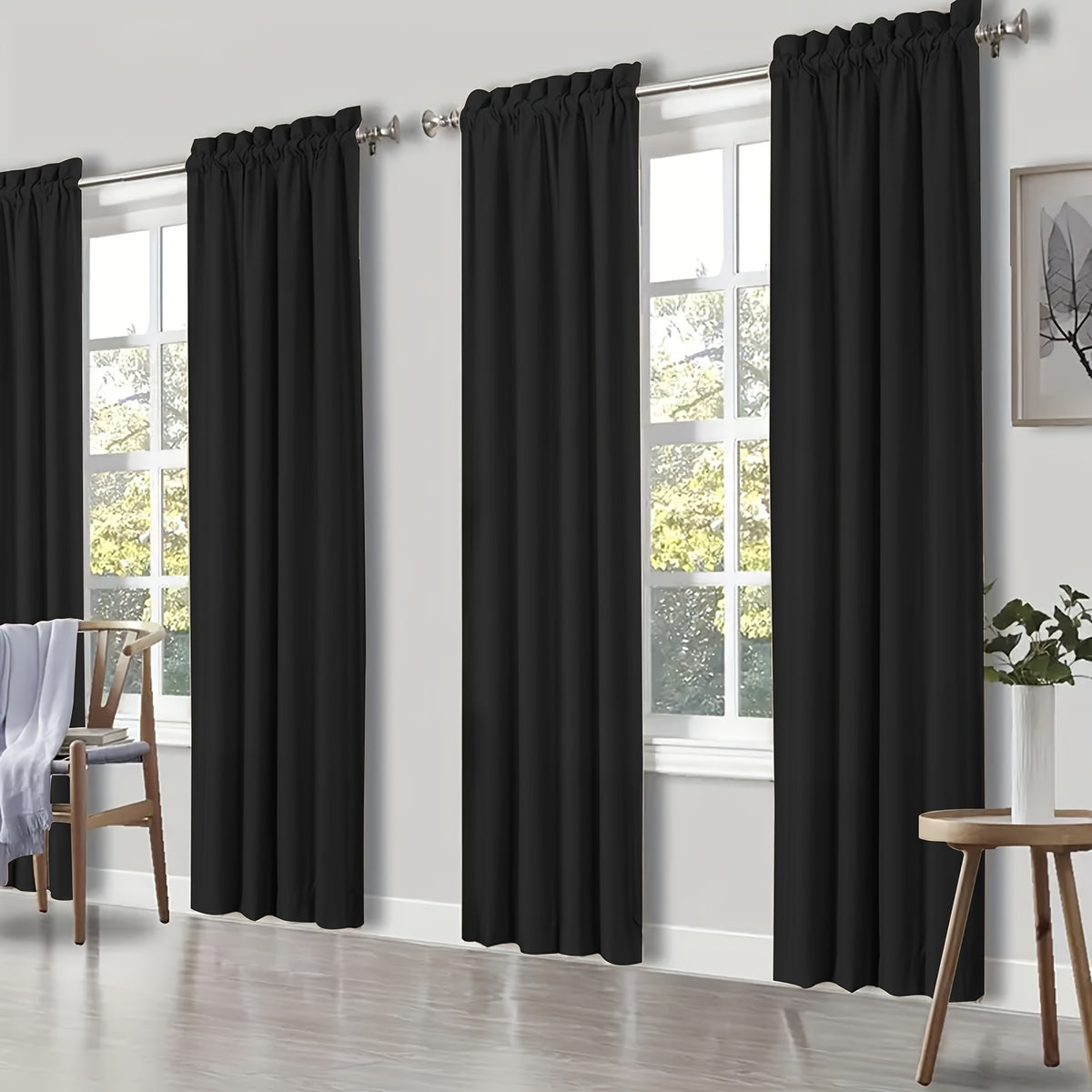 Blackout Curtains Rod Pocket 4 Panels - Thermal Insulated Room Darkening Noise Reducing Matte Drapes for Bedroom Living Room Office, 9 Colors 11 Sizes