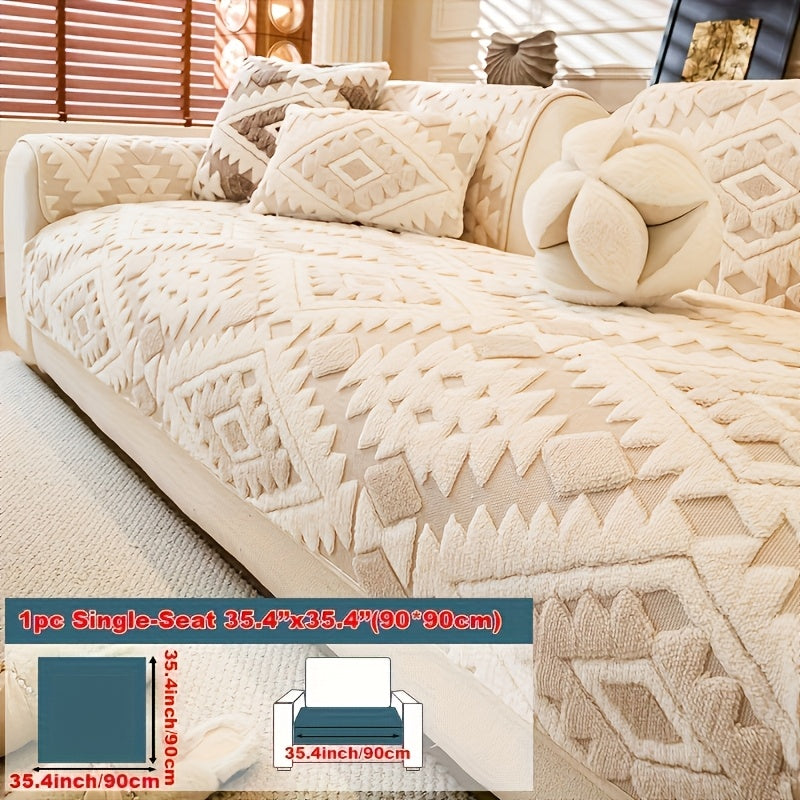 Thick Plush Sofa Cover Protective Slipcover – Pet-Friendly Shu Velveteen Non-Slip Machine Washable Jacquard Sofa Seat Cushion Cover for Office Bedroom Living Room Couch Decor