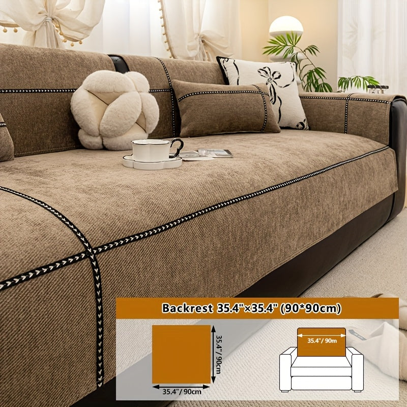 Chenille Sofa Seat Cover Non-Slip Pet Friendly Machine Washable All Season - Sofa Cushion Cover with Lace Belt for 1 2 3 4 Seater Armrest Backrest 3 Colors
