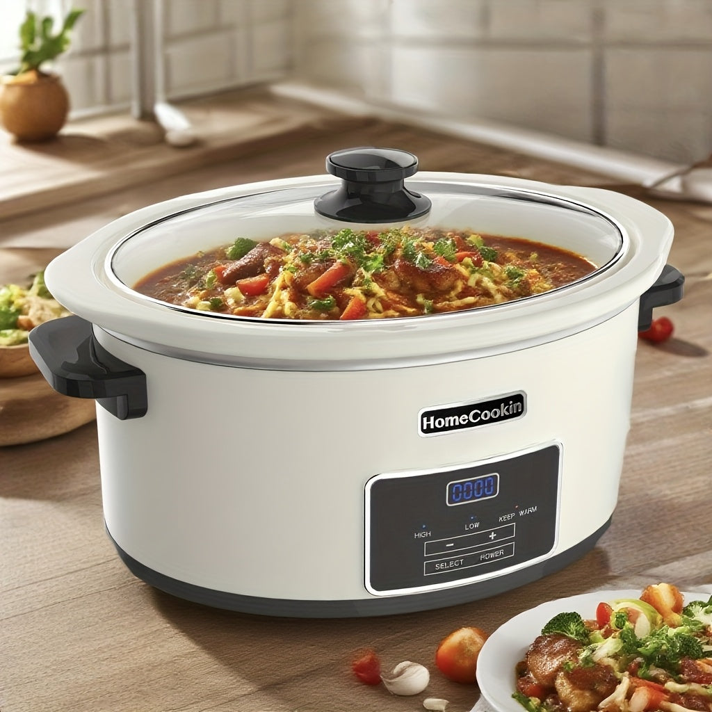 Large Digital Slow Cooker 6QT & 8QT with Stoneware Pot, Programmable Keep Warm Function, One-Touch Digital Display, 240W — Family Dinners, Roasts & Stews, Red White Black Blue