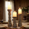 Rustic Wooden Pillar Candle Holders Set of 3 Farmhouse Style Table Centerpiece Coffee Table Fireplace Mantel Home Decor