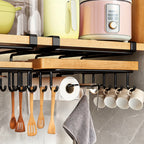 Under Cabinet Cutting Board Rack No-Drill – Carbon Steel Chopping Board Holder with Double-Row Hooks for Kitchen Utensils, Paper Towels & Spatulas | Multi-Use Under-Cabinet Storage Organizer