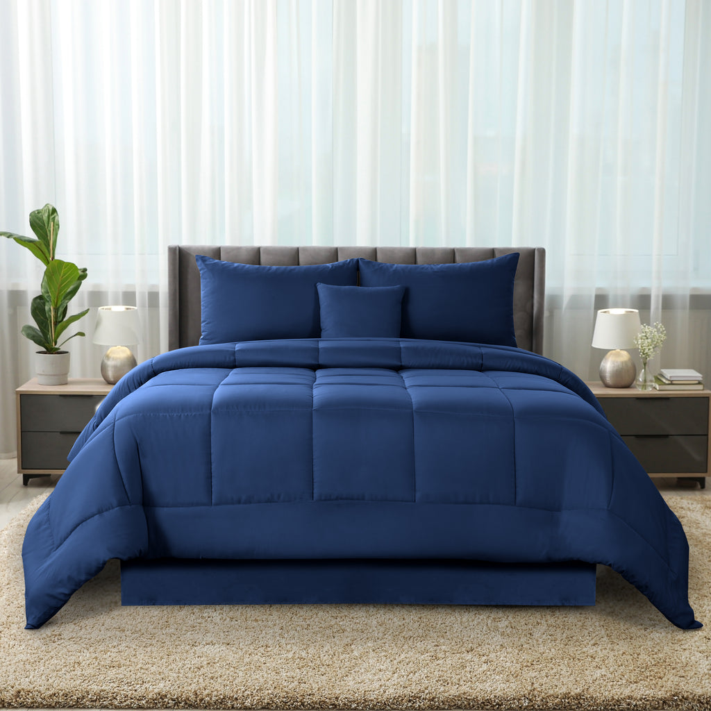 5-Piece Comforter Set – Reversible Quilted Down Alternative Bedding Set with Pillow Shams, Bed Skirt & Cushion | All Season | Twin, Queen, King