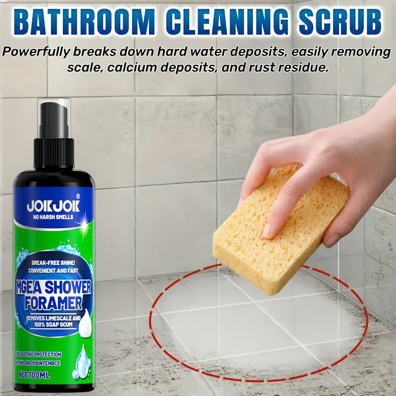 Bathroom Cleaner Spray with Sponge, Deep Cleaning & Stain Removal for Tiles & Fixtures, Removes Soap Scum & Water Marks, Lemon Scent Fresh Shiny Finish