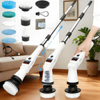 Electric Spin Scrubber Cordless with 8 Replaceable Brush Heads Extension Handle 3 Speeds 90-Min Battery USB Rechargeable for Bathroom Shower Tile Grout Tub Floor Kitchen