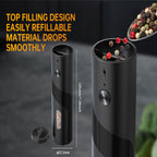 Electric Salt & Pepper Grinder Set USB Rechargeable with Charging Base, LED Grinding Light, Top-Fill Large Capacity – 1 or 2 Piece, Black & Green