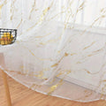 Marble Pattern Sheer Curtains Set of 2, Gold Silver Metallic Foil Semi-Sheer Rod Pocket Panels for Living Room Bedroom, 4 Sizes Available