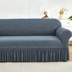 Elastic Sofa Cover with Skirt Full Coverage Printed Slipcover Machine Washable Universal Fit 2 3 4 Seater Couch Protector Living Room