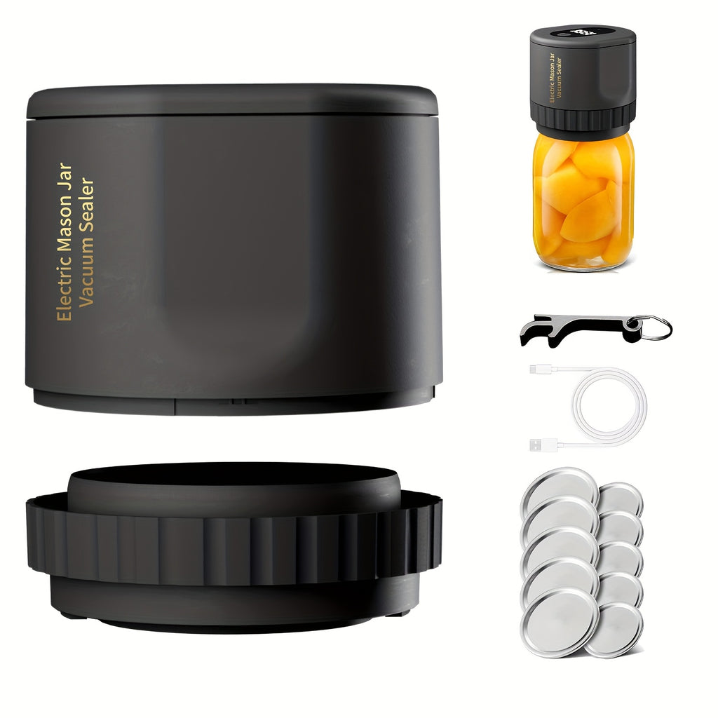 Electric Vacuum Mason Jar Sealing Kit with Lids for Wide Mouth & Regular Mouth Jars Food Preservation Vacuum Sealer