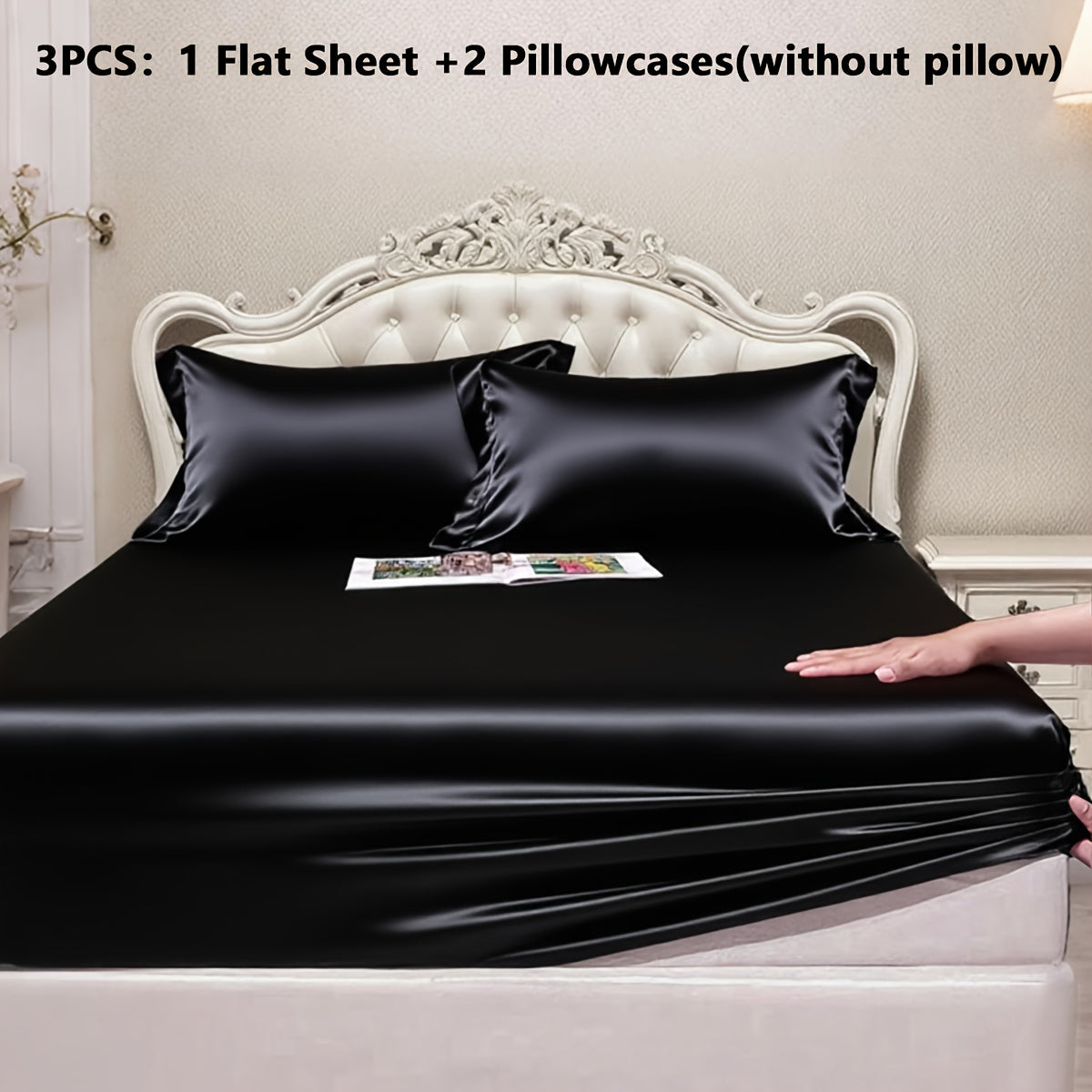 Luxury Satin Fitted Sheet Set with Pillowcases, 3000TC Silky Smooth Cooling Breathable Bed Sheets, Wrinkle-Resistant Machine Washable, Twin Full Queen King for Hot Sleepers, Adults & Kids — White Black Burgundy Gray Blue Purple