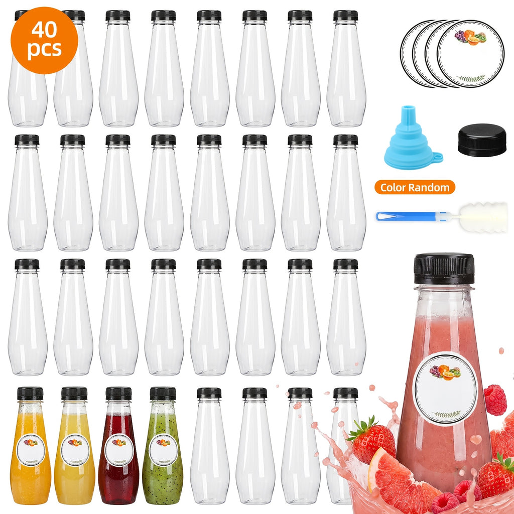 Empty Plastic Juice Bottles with Caps 12oz Set of 40 | Clear Cone Bulk Reusable Bottles for Juice Smoothies Tea Coffee