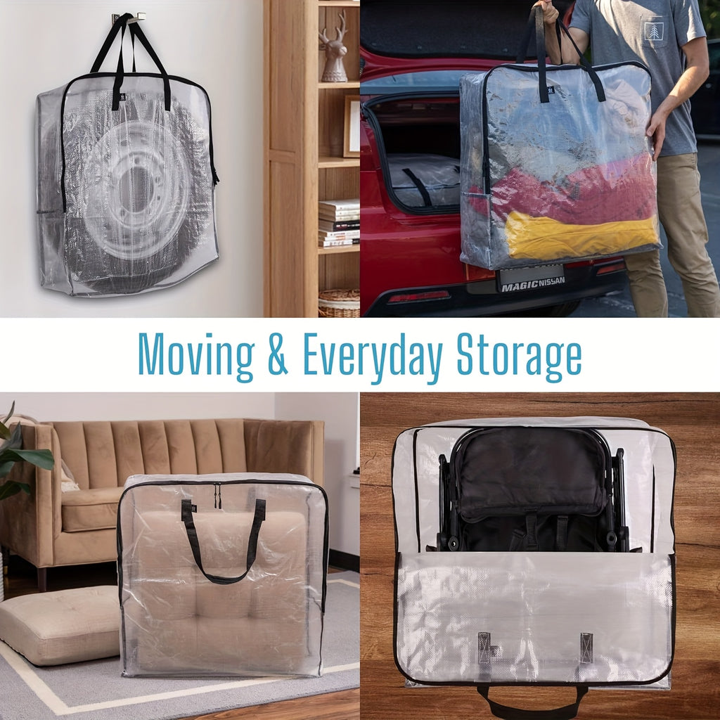 Extra Large Clear Storage Bags with Zipper & Heavy-Duty Handles – 30-Inch Transparent Organizer Bags for Christmas Decorations, Wreaths, Garlands, Clothes, Blankets & Moving, Set of 2 or 4