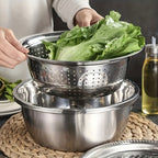 Stainless Steel Kitchen Prep Set with Grinder, Colander & Mixing Bowl – 3-Piece Food Prep Tool for Slicing Fruits Vegetables Cheese, Drainage Bowl Father's Day Gift