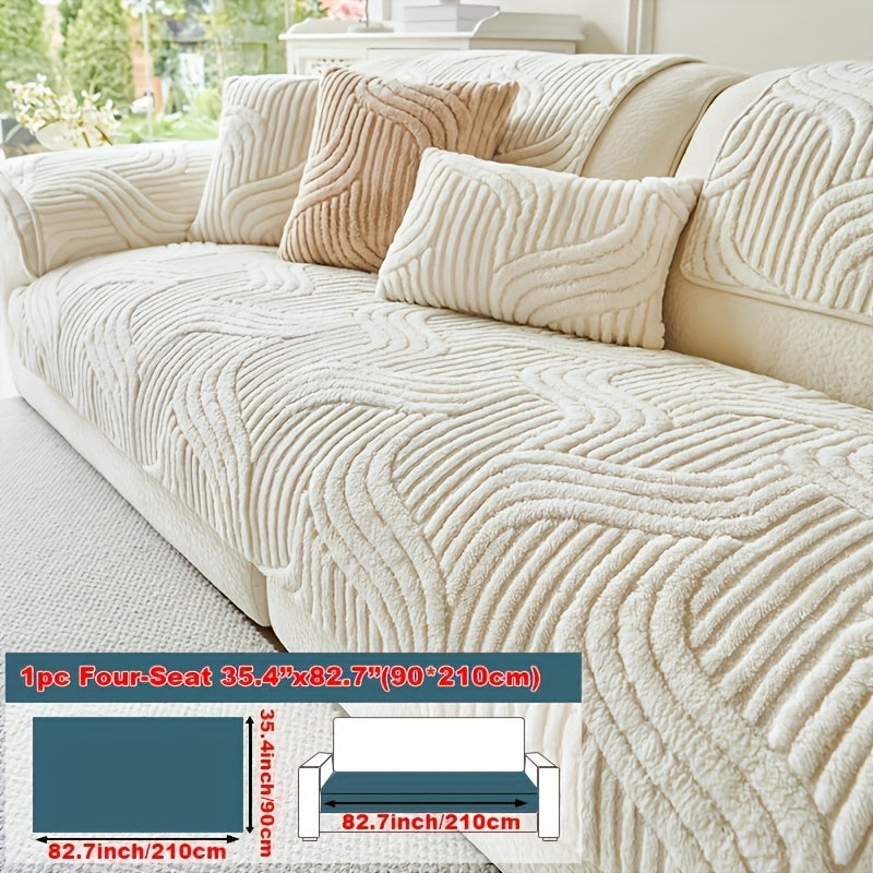 Bohemian Plush Sofa Pad Slipcover – Modern Luxury Faux Fur Non-Slip Couch Cover, All Season Machine Washable Pet Friendly Soft Seat Cushion Protector for Living Room Bedroom Office Home Decor