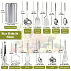 Stainless Steel Kitchen Utensils Set 12-Piece with Holder - Heat Resistant Cooking Utensils Set with Spatula, Ladle, Tongs, Whisk, Skimmer & More, Dishwasher Safe Metal Kitchen Tool Set