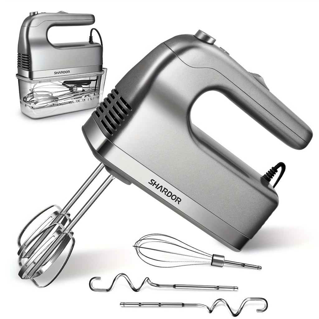 Electric Hand Mixer 6-Speed Turbo with 5 Stainless Steel Attachments and Snap-On Storage Case – Handheld Kitchen Mixer for Whipping, Cookies, Cakes, Dough & Brownie Batter