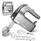 Electric Hand Mixer 6-Speed Turbo with 5 Stainless Steel Attachments and Snap-On Storage Case – Handheld Kitchen Mixer for Whipping, Cookies, Cakes, Dough & Brownie Batter