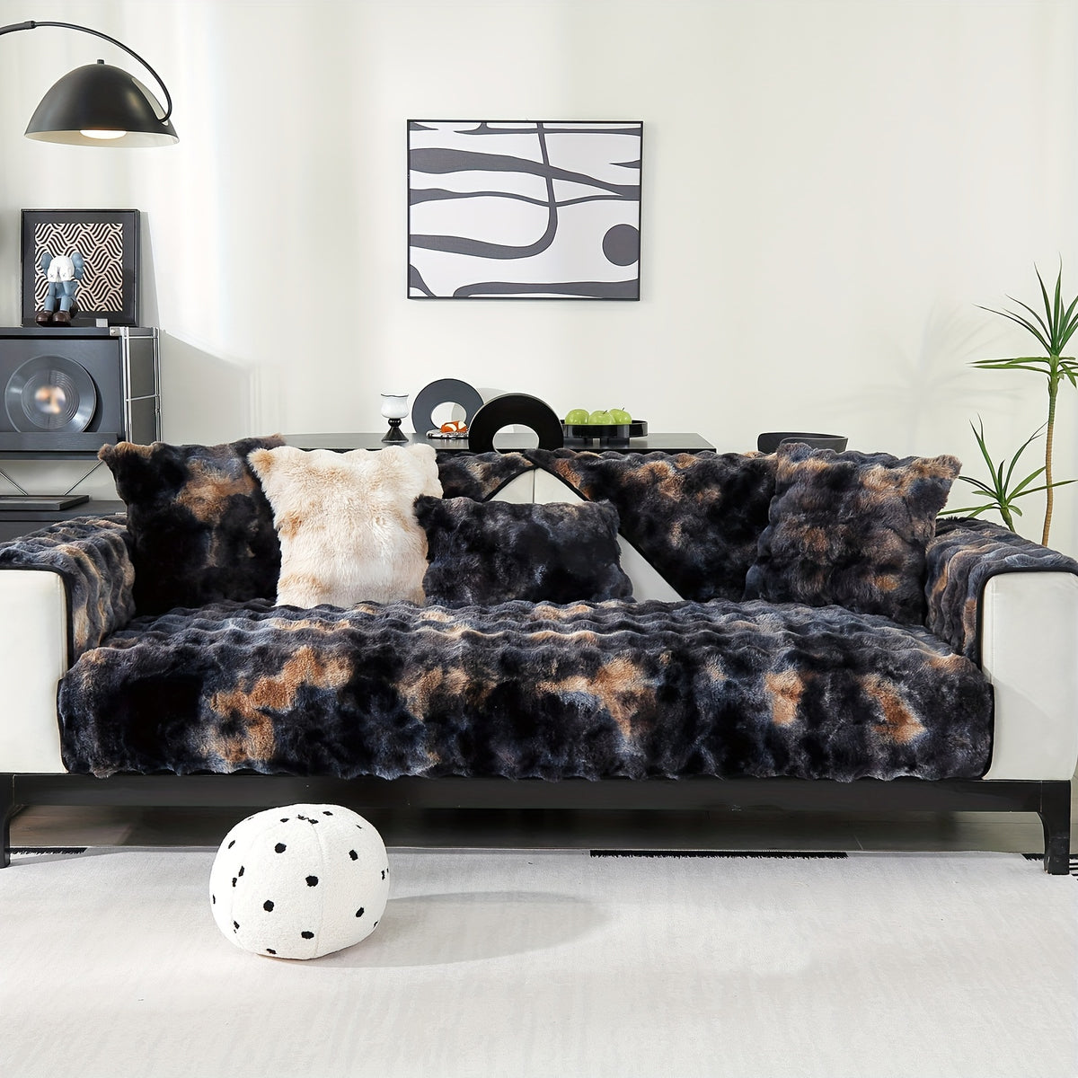 Faux Lamb Fluffy Sofa Cover Modern Gradient – Thick Plush Pet-Friendly Polyester Sofa Protector, Machine Washable 450-500g Fabric for Single, Double, Triple & Combination Sofas