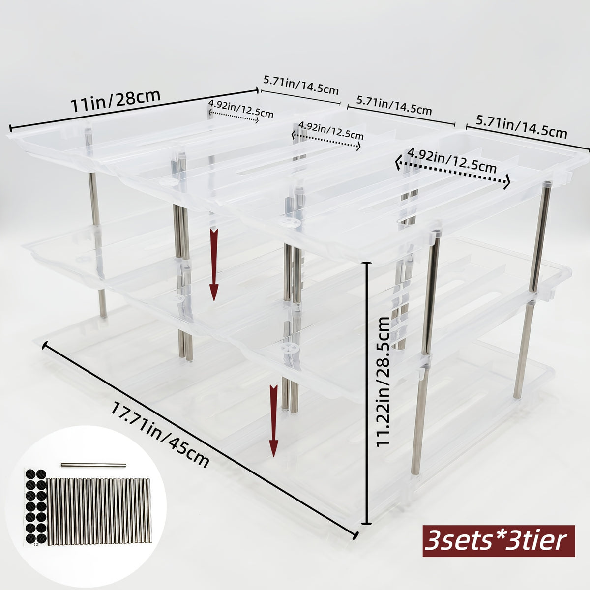 Can Organizer Rack for Fridge & Pantry 3-Tier Stackable Rolling Soda Can Dispenser Clear Plastic Space-Saving Canned Food Storage — 1 or 3 Sets