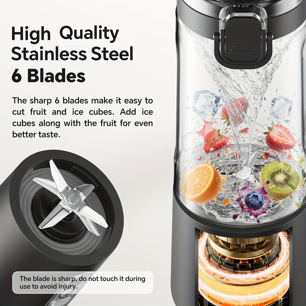 Portable Blender USB-C Rechargeable 6-Blade Stainless Steel – Ice Crush Smoothie Maker with Digital Timer, Battery Display & No-Spill Lid for Gym, Travel & Protein Shakes, Pink or White
