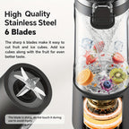 Portable Blender USB-C Rechargeable 6-Blade Stainless Steel – Ice Crush Smoothie Maker with Digital Timer, Battery Display & No-Spill Lid for Gym, Travel & Protein Shakes, Pink or White