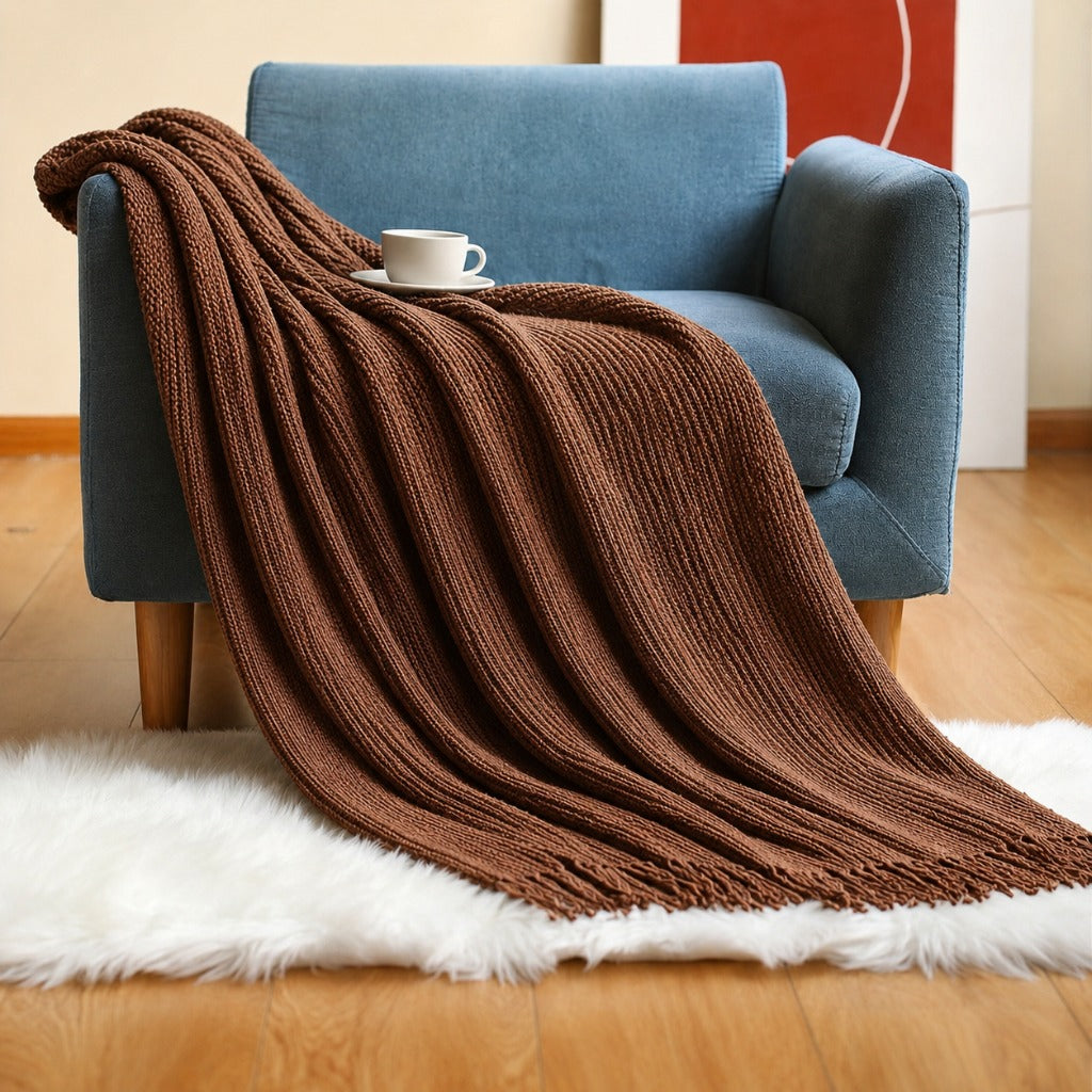 Acrylic Tassel Popcorn Texture Throw Blanket Soft Cozy for Sofa Bed Gift 8 Colors