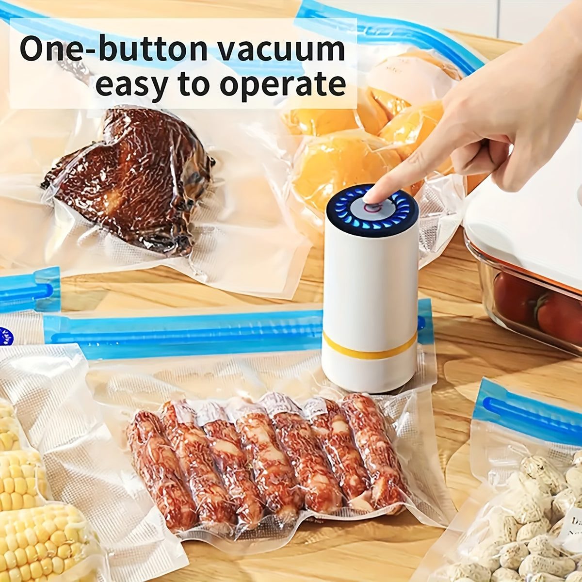 Portable USB Rechargeable Vacuum Sealer Kit with 9 Reusable Bags | Mini Electric Vacuum Pump for Food Storage, Meal Prep & Sous Vide | 3 Bag Sizes Included