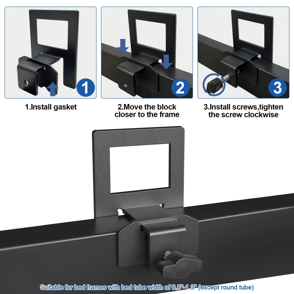 Non-Slip Mattress Gripper Brackets 4 Sets Adjustable Heavy Duty Anti-Slide Holder Clips with Screws for Metal Bed Frames Stops Mattress Sliding Black