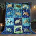 Turtle Print Flannel Throw Blanket – Soft Lightweight Digital Print Ocean Turtle Design, 3 Sizes for Sofa Bed Chair Home Decor & Travel
